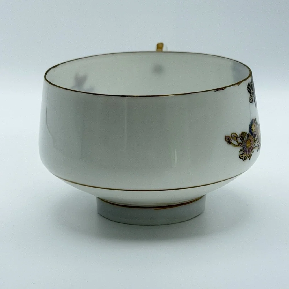 Vintage Kutani Style Kyoto Japan Tea Set 4 Cups Snack Trays Eggshell Gold Floral